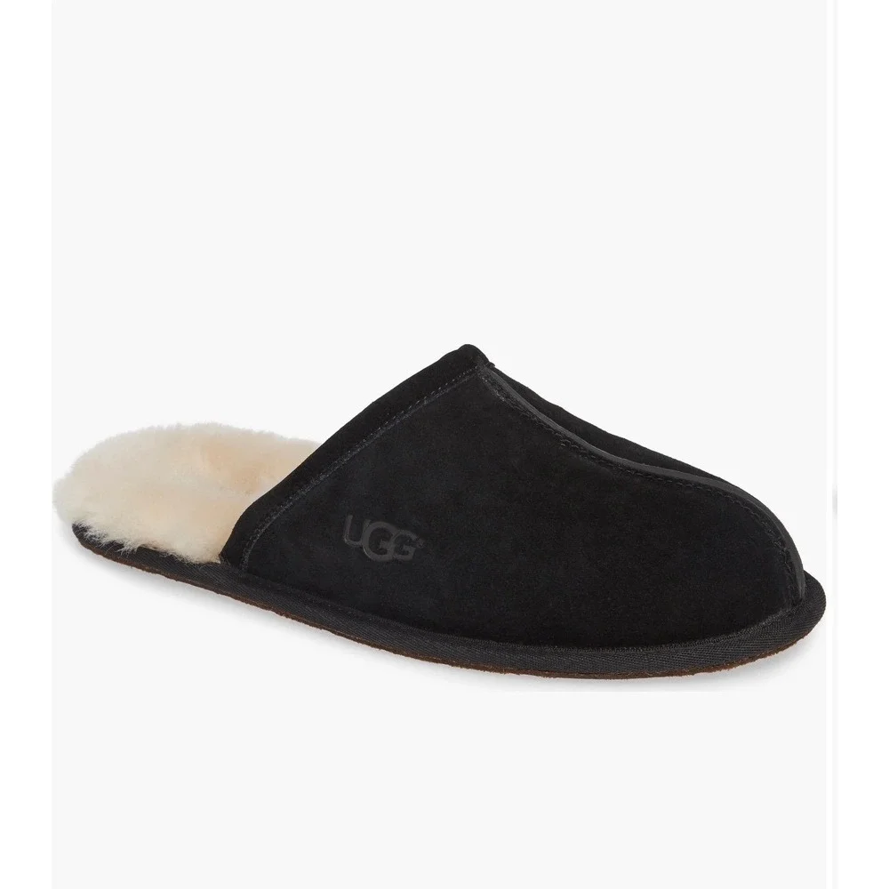 UGG Men's Scuff Slippers Black Suede Wool Lined Size 8 NWT